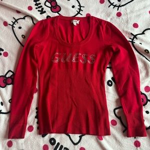 Red Guess fitted rhinestones Long-sleeve 00s